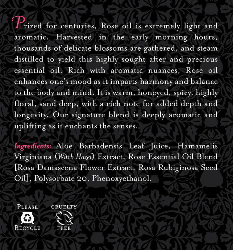 black label with white lettering for wild rose aromatherapy spray mist