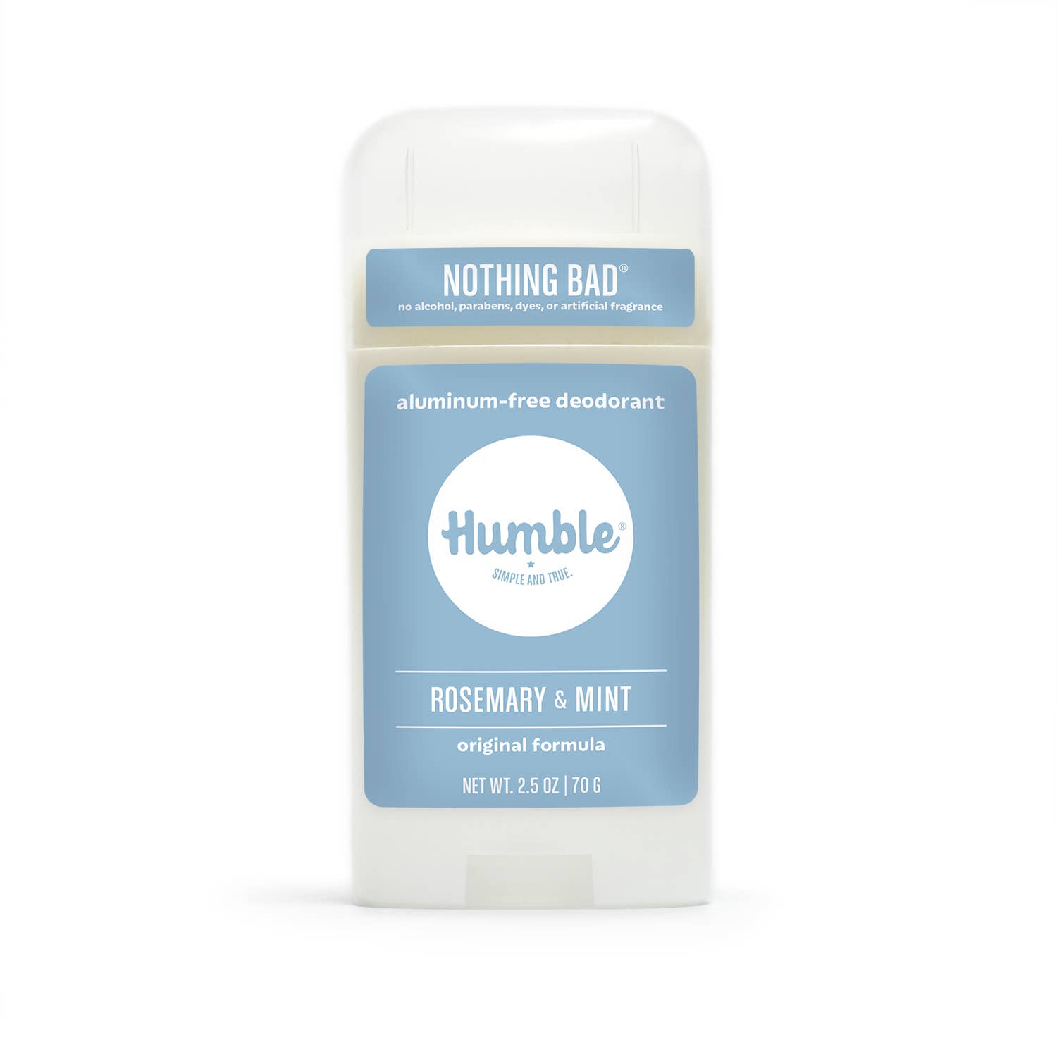 Front of Humble Rosemary & Mint original formula deodorant – aluminum free formula 2.5 oz – available at www.aromathyme.com