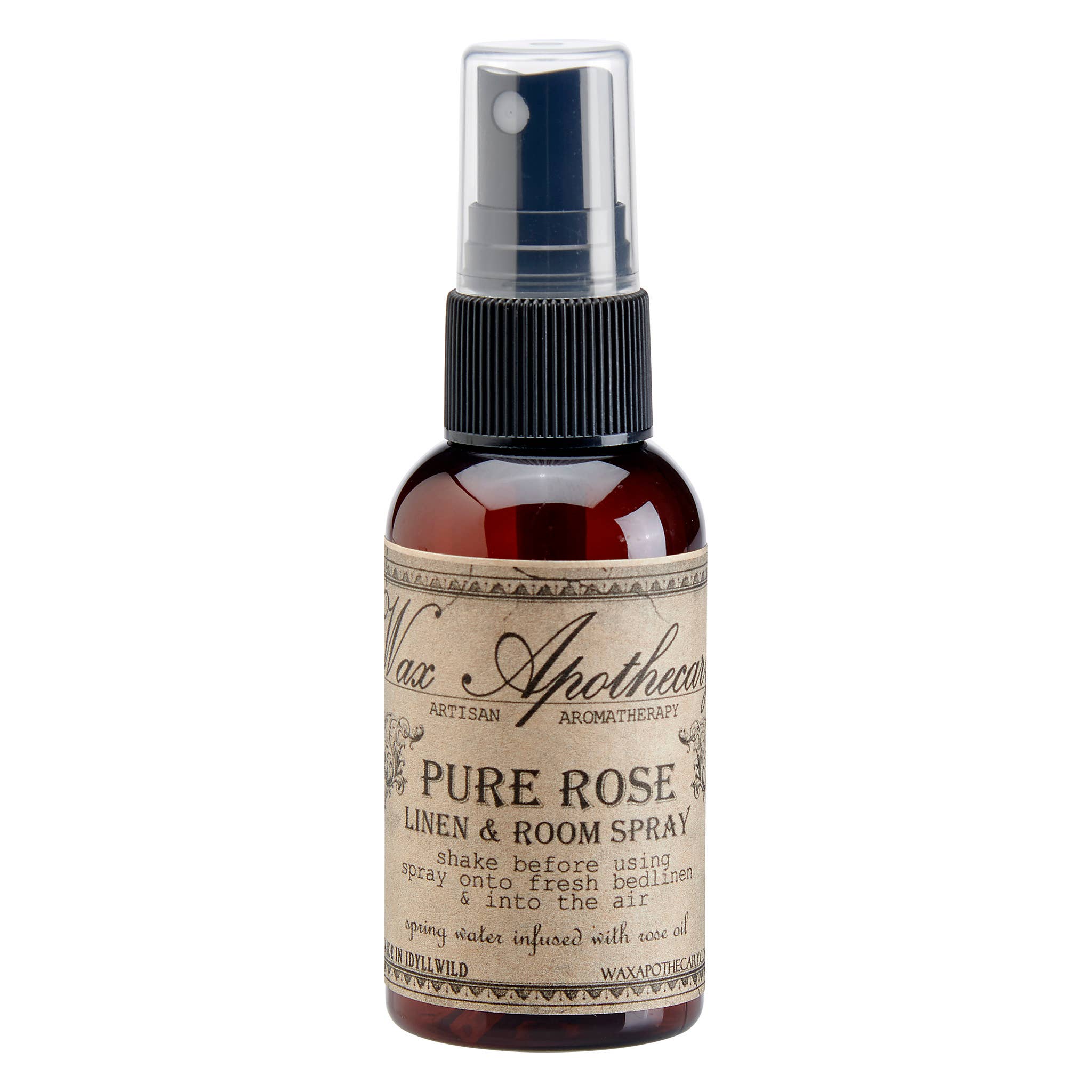 Bottle of Wax Apothecary Pure Rose Linen & Room Spray on a white background