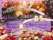 Product display with glass diffuser parts for hummingbird style diffuser glass with cork and tubing