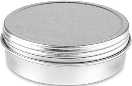 Silver metal jar with lid on a white background